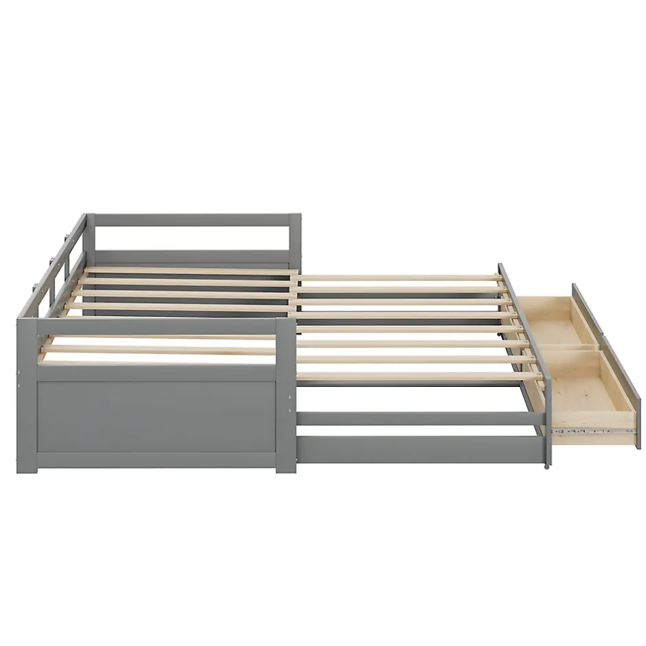 Okwish Lit Gigogne 90/180x190 cm Bois Gris avec Tiroirs et Sommier À Lattes, Multifonction pour Chambre enfant, Gris