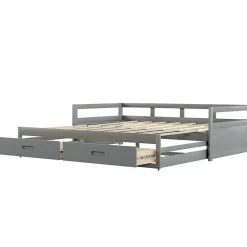 Okwish Lit Gigogne 90/180x190 cm Bois Gris avec Tiroirs et Sommier À Lattes, Multifonction pour Chambre enfant, Gris