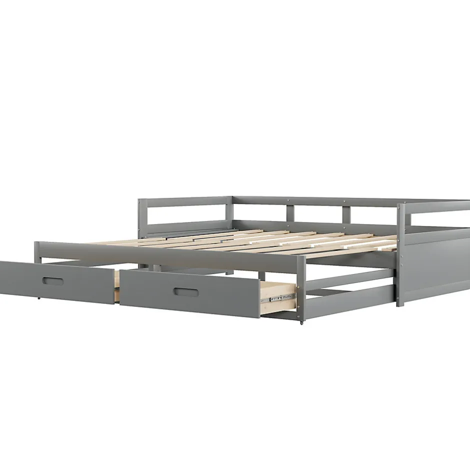 Okwish Lit Gigogne 90/180x190 cm Bois Gris avec Tiroirs et Sommier À Lattes, Multifonction pour Chambre enfant, Gris