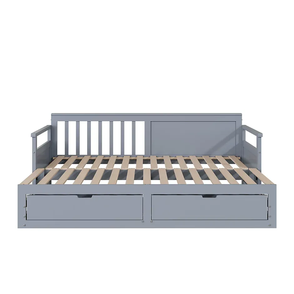 Okwish Lit Gigogne 90/180x190 cm Bois Gris avec Tiroirs et Lit Sur Roulettes, Multifonction pour Chambre enfant, Gris Discount