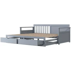Okwish Lit Gigogne 90/180x190 cm Bois Gris avec Tiroirs et Lit Sur Roulettes, Multifonction pour Chambre enfant, Gris Discount