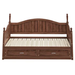 Okwish Lit Gigogne 90/180x190 cm Bois Massif avec Tiroir et Sommier À Lattes, Multifonction pour Chambre enfant Ou Ado, Noyer Outlet