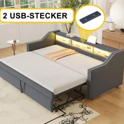 Okwish Lit Gigogne 90/180x190 cm capitonné - avec Led, Usb et Rangement, Sans Matelas, en Tissu Gris Foncé