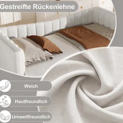 Okwish Lit gigogne 90x200 cm capitonné extensible 180x200 cm avec tiroir et sommier - 2 couchages - velours blanc - sans matelas Clearance