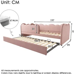 Okwish Lit Gigogne 90x190 cm, Lit Enfant Banquette avec Lit Tiroir et Sommier à Lattes, Design Moderne, Revêtement Velours Rose Online