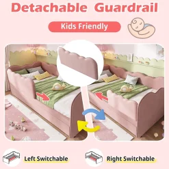 Okwish Lit Gigogne 90x190 cm, Lit Enfant Banquette avec Lit Tiroir et Sommier à Lattes, Design Moderne, Revêtement Velours Rose Online