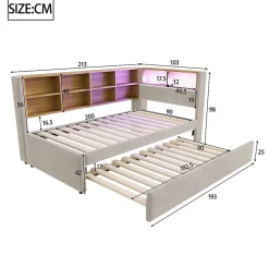 Generique Lit Gigogne 90x200 cm, Lit Enfant avec Port USB et Rangements Intégrés, Éclairage LED Intégré, Tissu Gris Clair - Sans Matelas Online