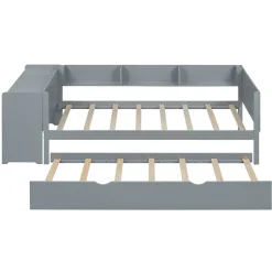 ProximaX Lit gigogne 90x200cm+90x180cm, avec petit bureau, trois étagères sur le côté du lit, gris Sale