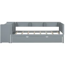 ProximaX Lit gigogne 90x200cm+90x180cm, avec petit bureau, trois étagères sur le côté du lit, gris Sale