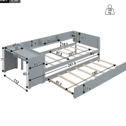 ProximaX Lit gigogne 90x200cm+90x180cm, avec petit bureau, trois étagères sur le côté du lit, gris Sale