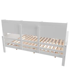 Okwish Lit Gigogne 90x190/140x200 cm avec Lit Tiroir et Tiroirs de Rangement, Bois Blanc, Sommier À Lattes pour Chambre enfant, Blanc