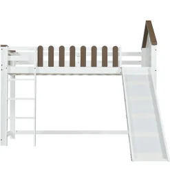 Fortuna lai Lit haut 90x200 cm avec toit, fenêtres, échelle 3 marches, sécurité, cadre bois, blanc Discount