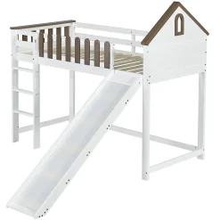 Fortuna lai Lit haut 90x200 cm avec toit, fenêtres, échelle 3 marches, sécurité, cadre bois, blanc Discount