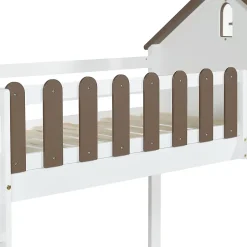 Fortuna lai Lit haut 90x200 cm avec toit, fenêtres, échelle 3 marches, sécurité, cadre bois, blanc Discount