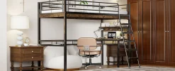 Enfant Fortuna lai Lit Haut 90x200cm, Bureau, Rangement, Échelle, Métal, Noir