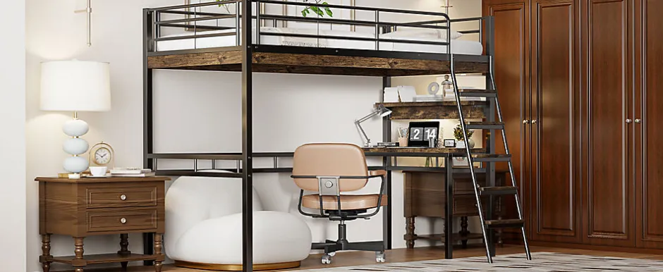 Enfant Fortuna lai Lit Haut 90x200cm, Bureau, Rangement, Échelle, Métal, Noir