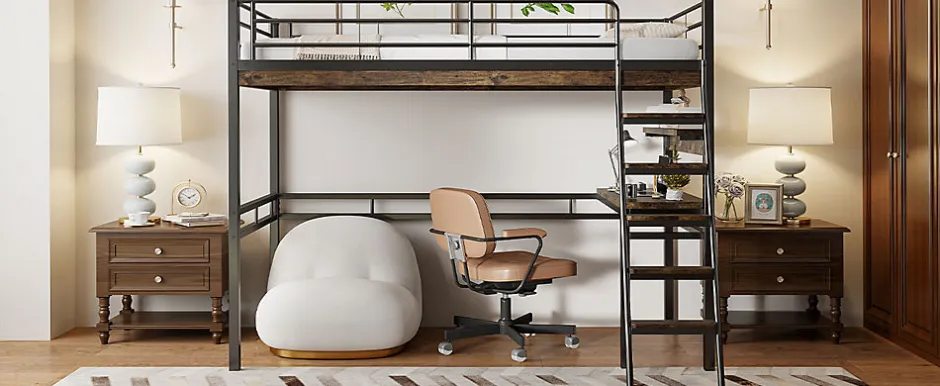 Enfant Fortuna lai Lit Haut 90x200cm, Bureau, Rangement, Échelle, Métal, Noir