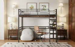 Enfant Fortuna lai Lit Haut 90x200cm, Bureau, Rangement, Échelle, Métal, Noir