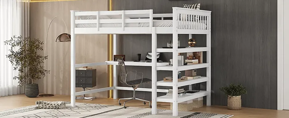 Fortuna lai Lit Haut 140x200cm, Bureau, Rangement, Échelle, Métal, Blanc Online