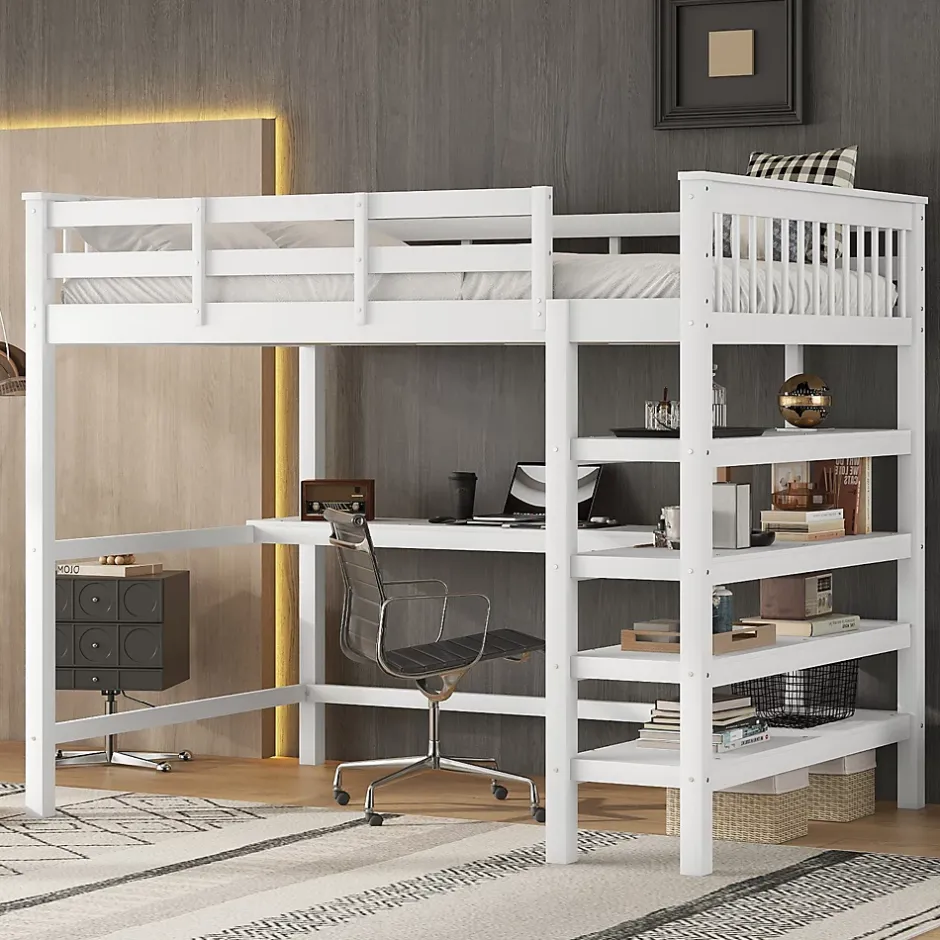 Fortuna lai Lit Haut 140x200cm, Bureau, Rangement, Échelle, Métal, Blanc Online