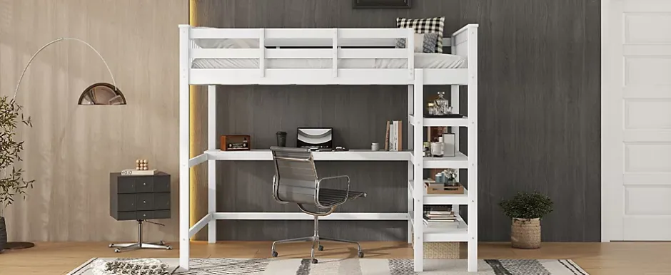 Fortuna lai Lit Haut 140x200cm, Bureau, Rangement, Échelle, Métal, Blanc Online