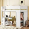 Enfant Fortuna lai Lit Haut 90x200cm, Lit pour Enfant avec Bureau, Armoire, Blanc