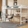 Enfant Fortuna lai Lit Haut 90x200cm, Métal, Bureau L, Rangement, Sans Matelas, Blanc