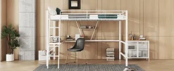 Enfant Fortuna lai Lit Haut 90x200cm, Métal, Bureau L, Rangement, Sans Matelas, Blanc