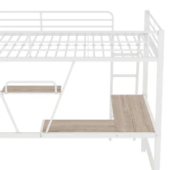 Enfant Fortuna lai Lit Haut 90x200cm, Métal, Bureau L, Rangement, Sans Matelas, Blanc