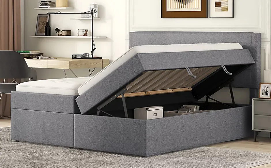 Fortuna lai Lit Haut 140x200cm, Métal, Bureau avec Rangement, Noir Discount