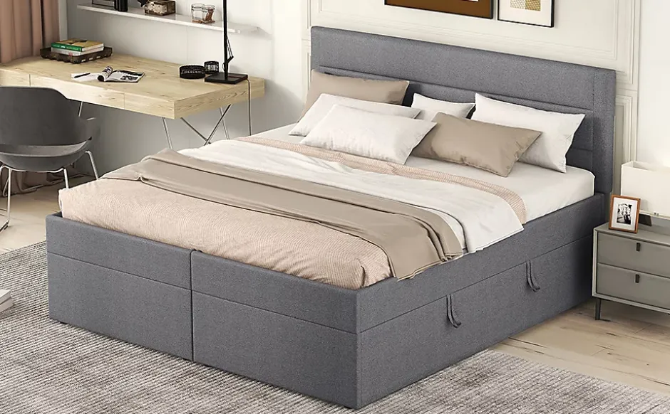 Fortuna lai Lit Haut 140x200cm, Métal, Bureau avec Rangement, Noir Discount