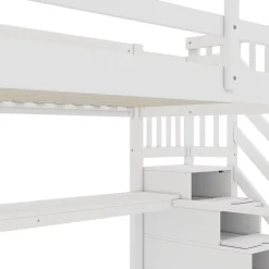 Fortuna lai Lit Haut 140x200cm, Rangement, Bureau, Échelle, Sans Matelas, Blanc
