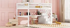 Fortuna lai Lit Haut 140x200cm, Rangement, Bureau, Échelle, Sans Matelas, Blanc