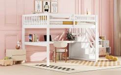 Fortuna lai Lit Haut 140x200cm, Rangement, Bureau, Échelle, Sans Matelas, Blanc