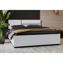 Meublorama Lit HAVANA 160x200 blanc et noir avec sommier Design moderne et confort optimisé Discount