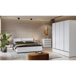 Meublorama Lit HAVANA 160x200 blanc et noir avec sommier Design moderne et confort optimisé Discount