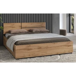 Meublorama Lit HAVANA 180x200 chene et noir avec sommier Style naturel et couchage grand confort Online