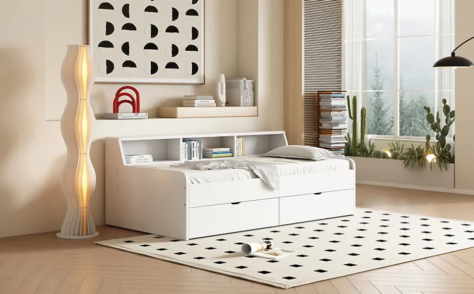 Enfant Fortuna lai Lit individuel 90x200cm, avec tiroirs, Blanc