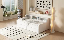 Enfant Fortuna lai Lit individuel 90x200cm, avec tiroirs, Blanc