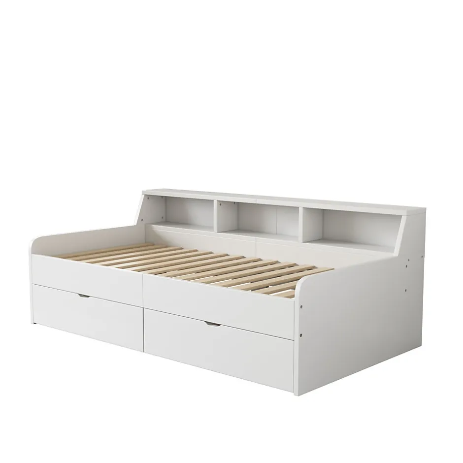 Enfant Fortuna lai Lit individuel 90x200cm, avec tiroirs, Blanc