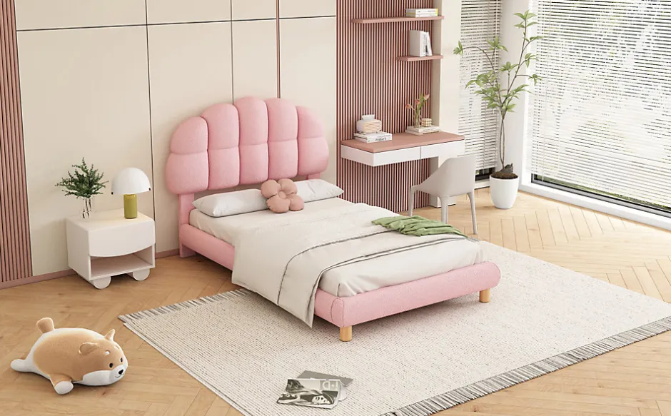 Enfant Generique Lit individuel 90x200cm, enfant, avec sommier à lattes, Rose