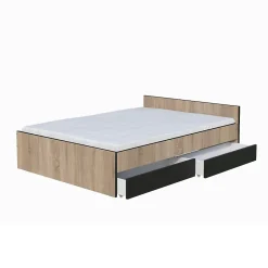 Weber Industries Lit KAPPA 140x190 cm + 2 tiroirs / Décor chêne Blanchi et Noir