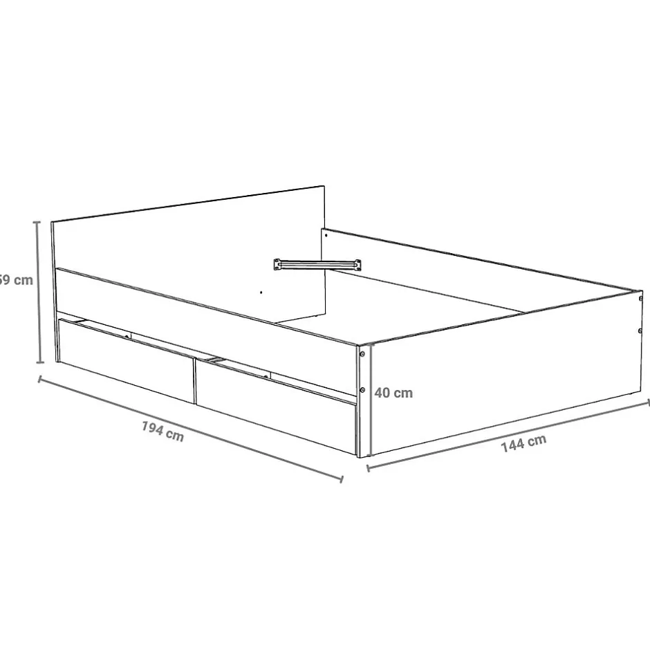 Weber Industries Lit KAPPA 140x190 cm + 2 tiroirs / Décor chêne Blanchi et Noir