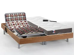 Vente-unique Lit électrique de relaxation tout plots + matelas 100% latex 3 zones - 2 x 80 x 200 cm - Naturel clair - JUPITER de YSMÉE