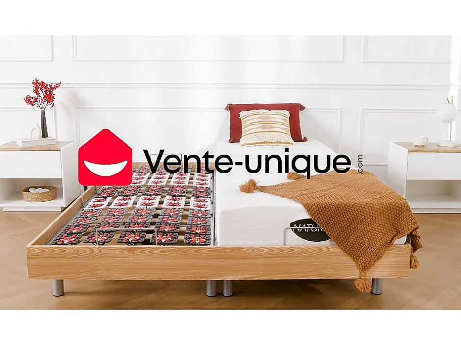 Vente-unique Lit électrique de relaxation tout plots + matelas mémoire de forme et bambou - 2 x 80 x 200 cm - Noir - LYSIS III de NATUREA