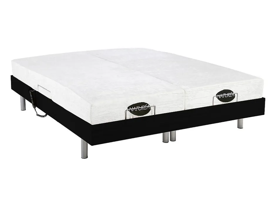 Vente-unique Lit électrique de relaxation tout plots + matelas mémoire de forme et bambou - 2 x 80 x 200 cm - Noir - LYSIS III de NATUREA