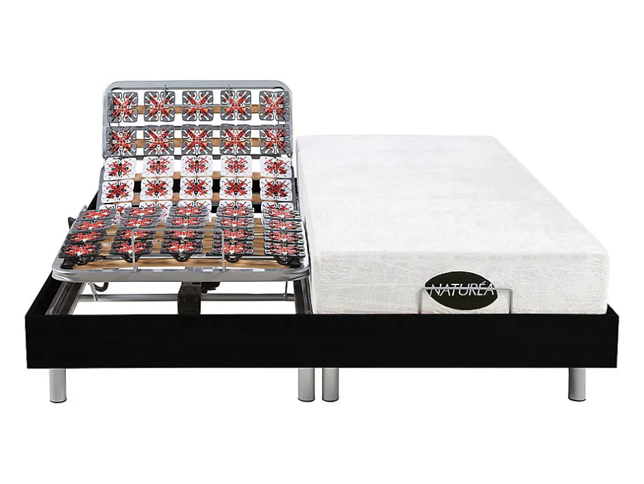 Vente-unique Lit électrique de relaxation tout plots + matelas mémoire de forme et bambou - 2 x 80 x 200 cm - Noir - LYSIS III de NATUREA