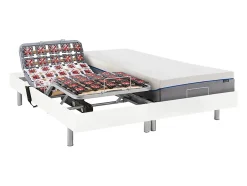 Vente-unique Lit électrique de relaxation tout plots + matelas mémoire de forme - 2 x 90 x 200 cm - Blanc - HESIODE III de YSMÉE Outlet