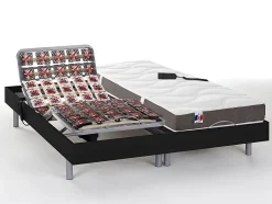 Vente-unique Lit électrique de relaxation tout plots + matelas 100% latex 3 zones - 2 x 70 x 190 cm - Noir - JUPITER de YSMÉE
