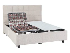 Vente-unique Lit électrique de relaxation déco tout plots + matelas ressorts ensachés et mémoire de forme - 2 x 70 x 190 cm - Tissu - Beige -